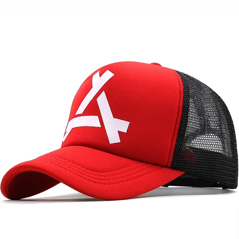 Men and Women Fishing Baseball Hats, breathable Mesh Snapback Hats, Red Black Casual Sports Hats, 3D Printing Hats