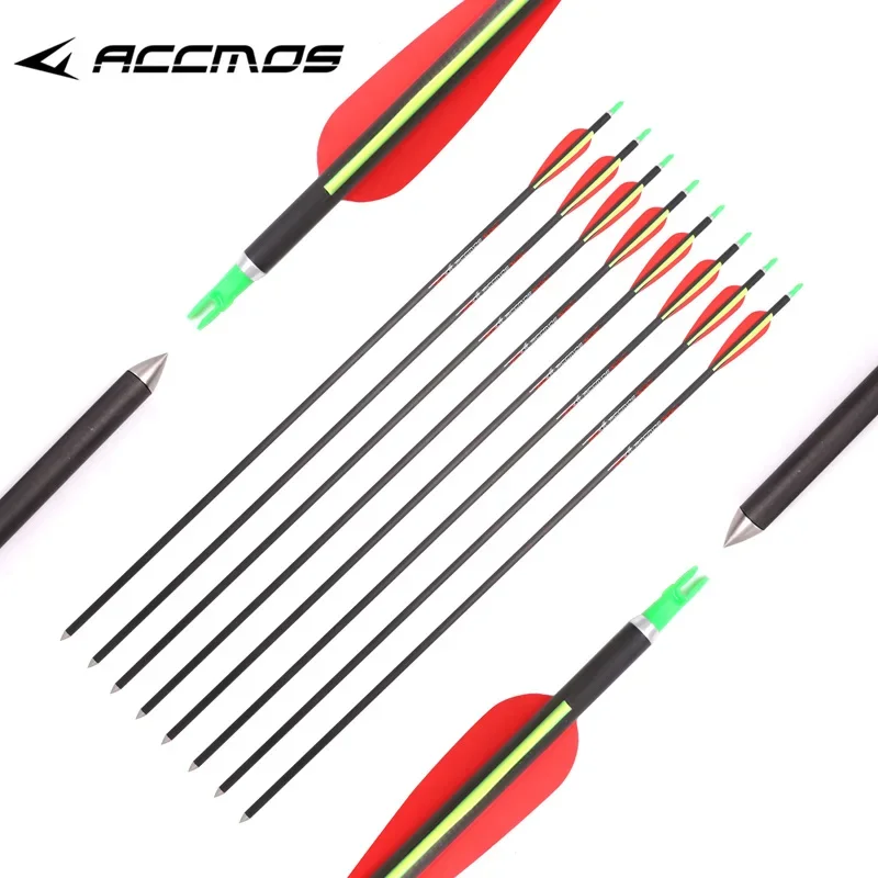 6/12pcs Archery Carbon Arrow ID 8mm 32inch Spine 300/350/400/500 for Hunting Shooting