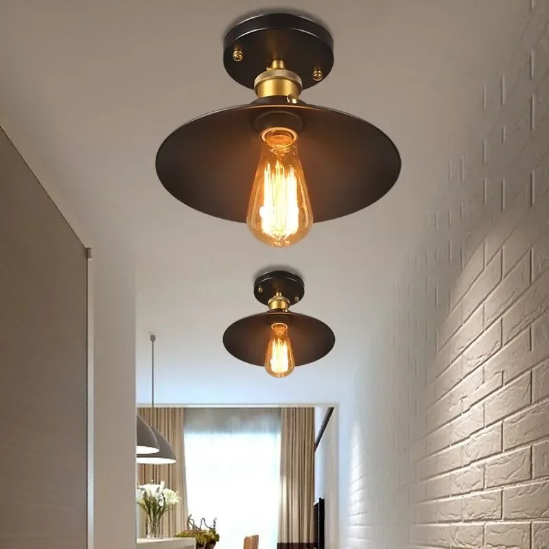 American restaurant aisle corridor porch retro industrial style bar balcony single head small black skirt ceiling lamp WF5111537
