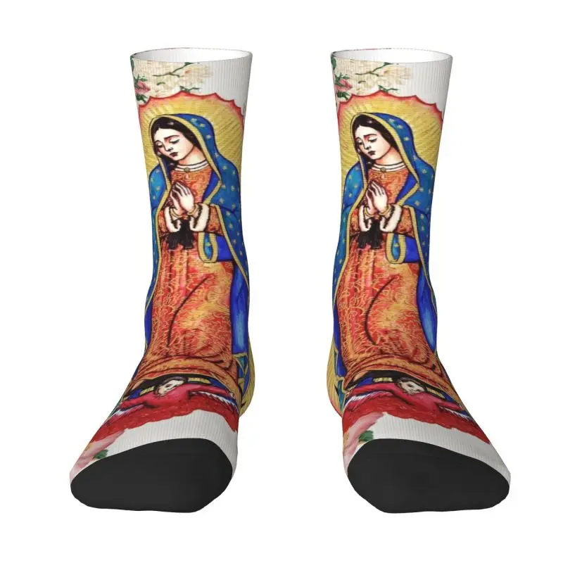 Virgin Of Guadalupe Mens Crew Socks Unisex Cool Mexico Catholic Virgin Mary Spring Summer Autumn Winter Dress Socks