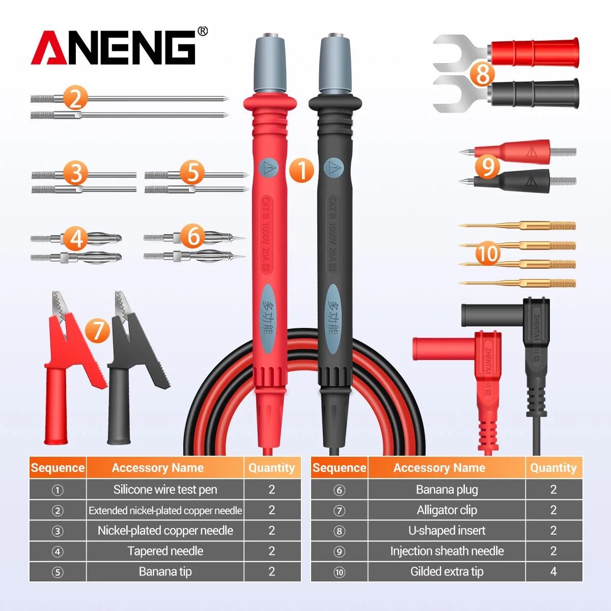 ANENG 22-in-1 Multimeter Test Lead Set 1000V Professional Silicone Insulated Test Probes with Alligator Clips Banana Plugs Tips