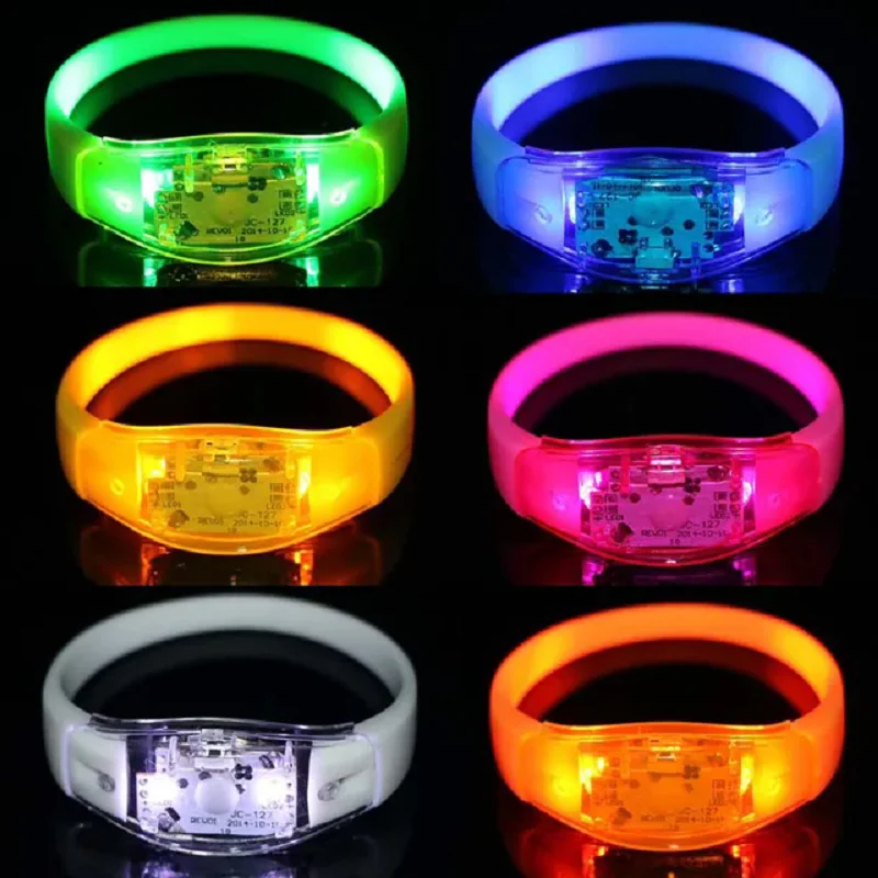 6pcs LED Light Bracelet Silicone Sound Control Flashing Bangle Wristband Vibration Control Bangle Party Favors Christmas