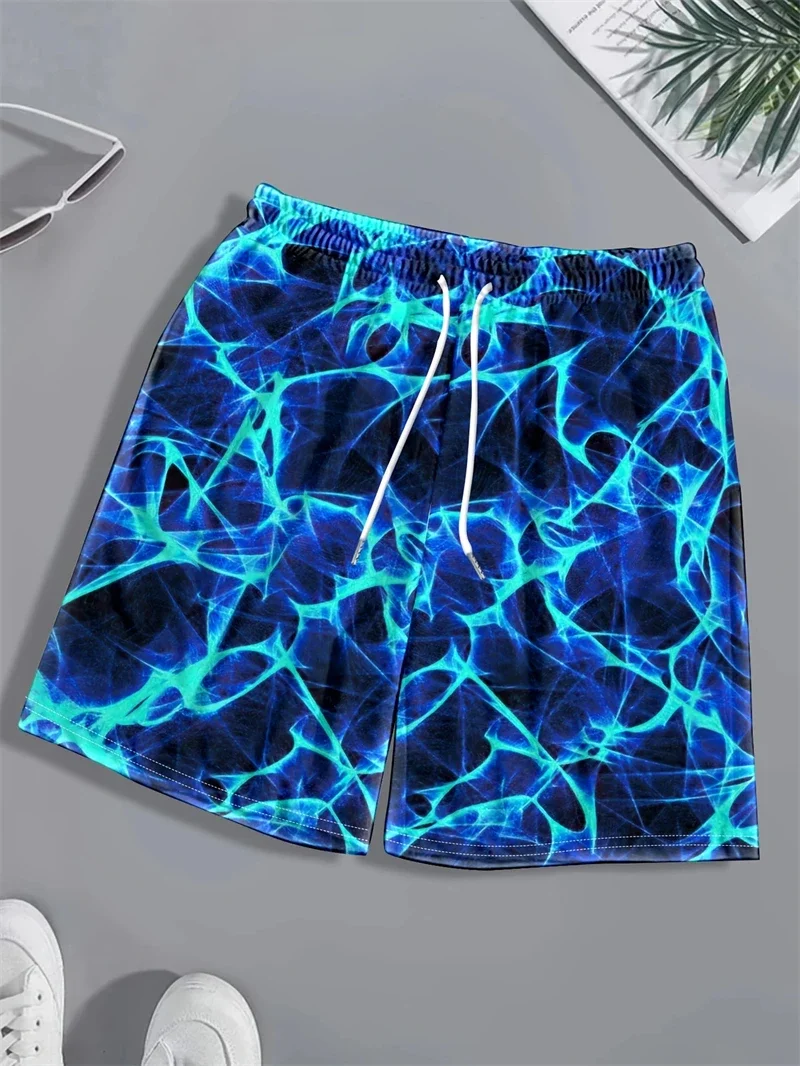 Men's Beach Shorts, 3D Lightning Graphic Print, Casual, Summer, Hawaiian Surfing Shorts, Y2k, Quick-drying