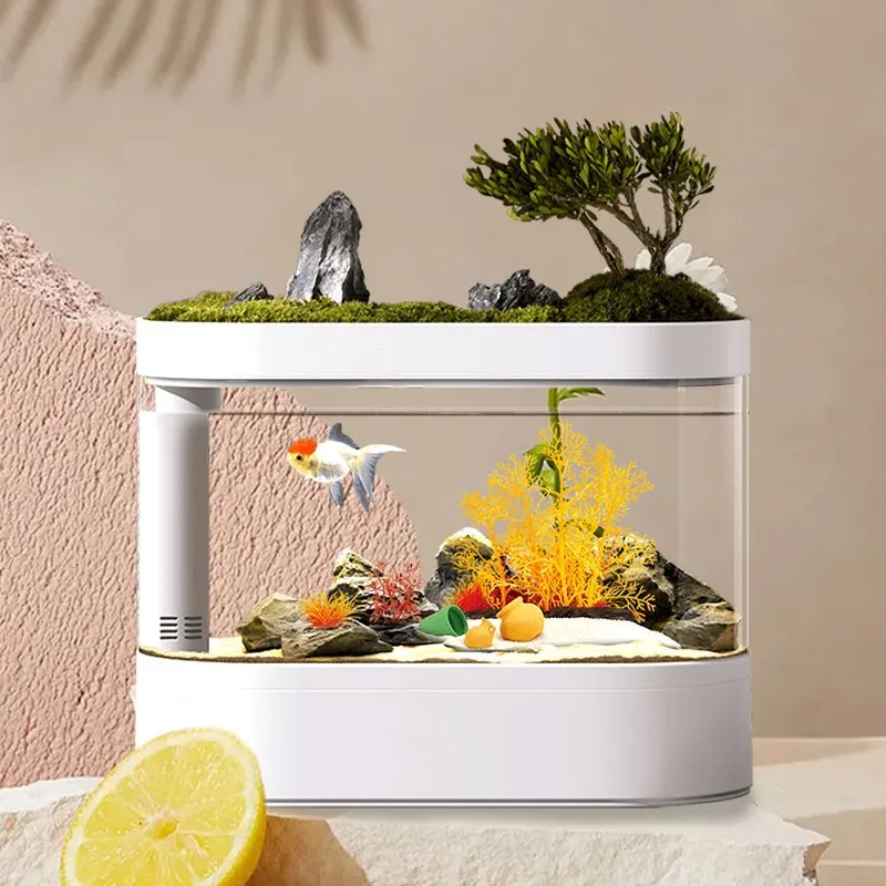 

Smart Betta Fish Tank Geometry Desktop Marine Aquarium Plant Fish Tank Filtration System Quiet Water Pump Betta Decorations