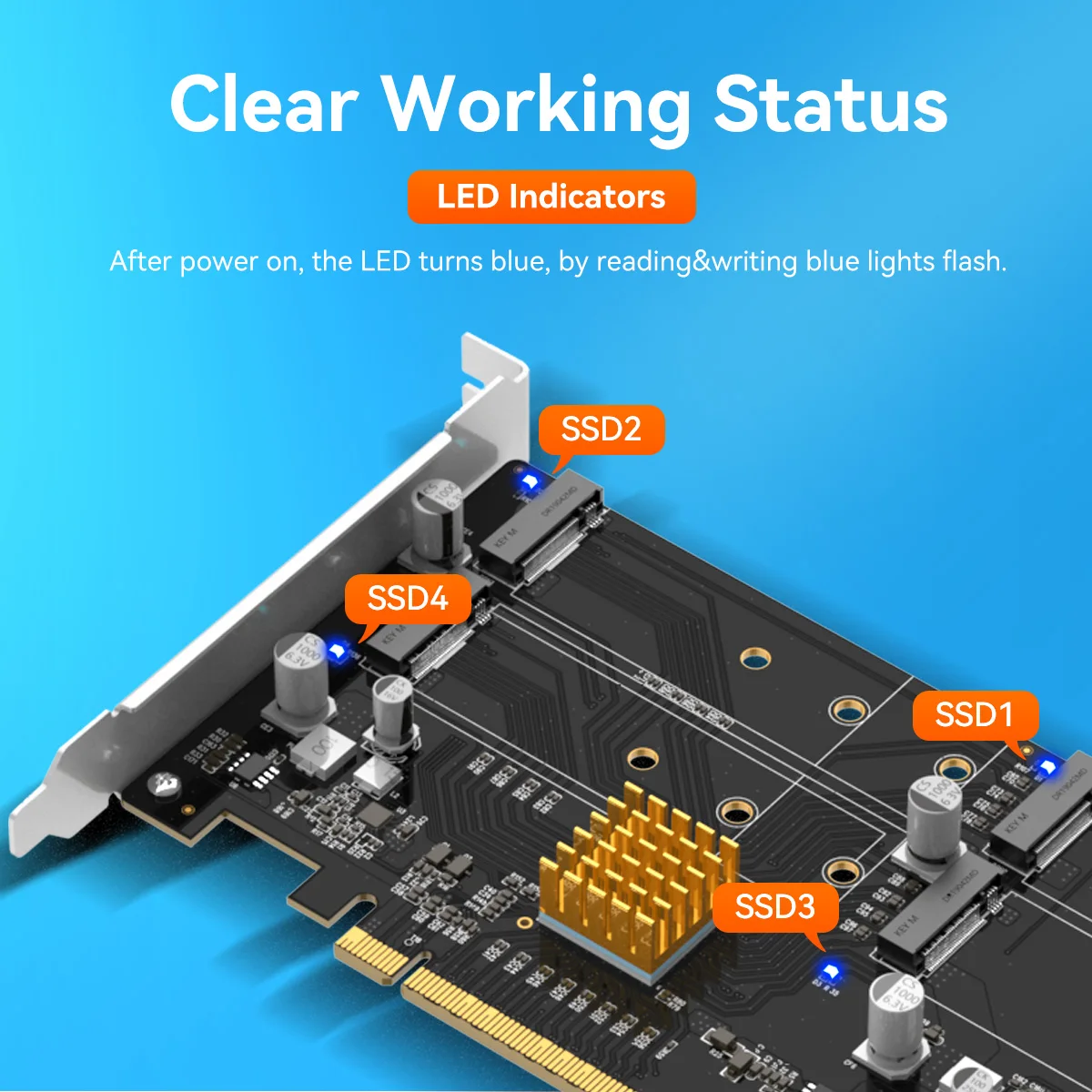 MAIWO PCIe 3.0 X16 Quad M.2 Expansion Card-4-Bay NVMe Adapter with 5 RAID Modes GEN3 X4 High Speed Array Card for 2242 2260 2280