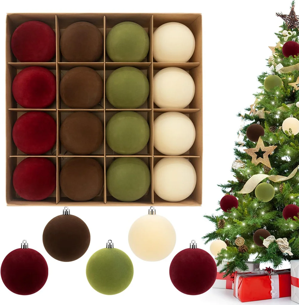 

12/24/36 Pcs Bulk Velvet Christmas Balls Ornaments Large Flocked Shatterproof Christmas Ball for Xmas Tree Hanging Decorations