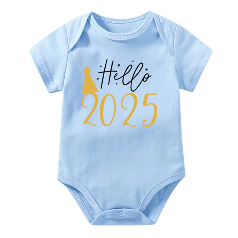 Hello 2025 Baby Bodysuit Cotton Short Sleeve Infant Rompers Body Baby Boys Girls New Year Ropa Clothes Newborn Christmas Gift