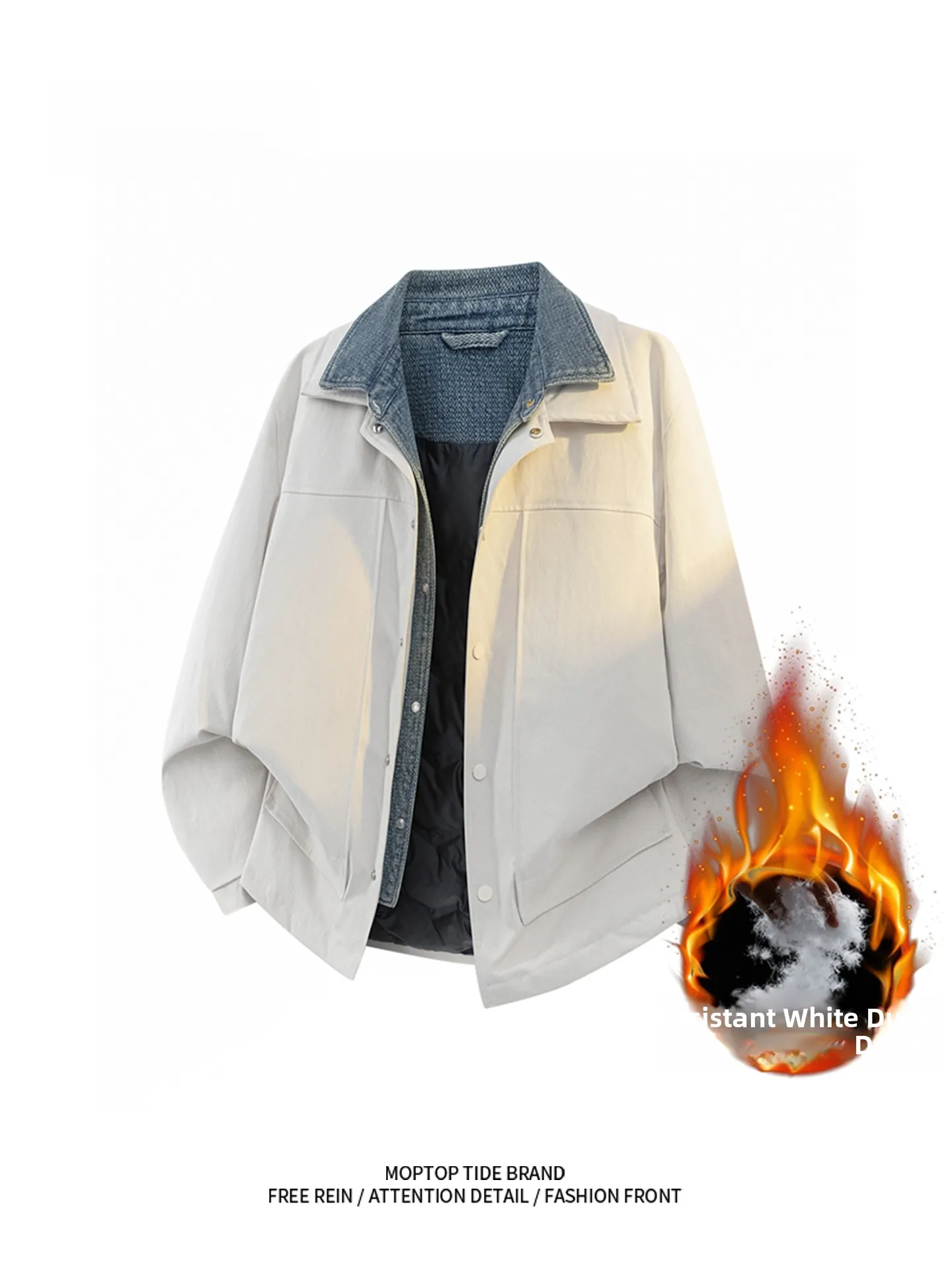 

MMOPTOP Men's Thiened Denim Collar down Jaet Winter Warm Casual Sle White Du Feather Workwear Outerwear Coat