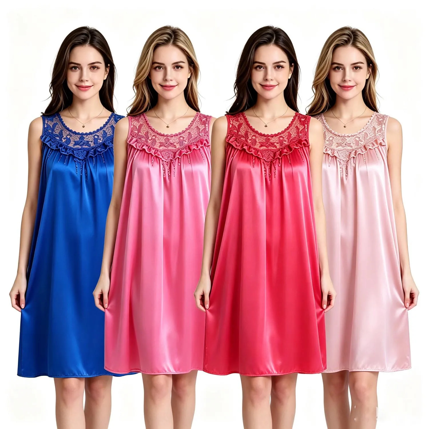 Sexy Night Dress Ice Silk Satin Sleepwear Female Nightgown Women Sleeping Dresses Night Shirts Lace Sexy Lingerie Set Nightgowns