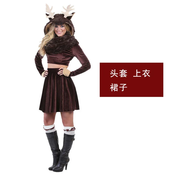 Halloween Stage Performance Cosplay Adult Female Animal Sexy Elk Reindeer Split Dress Costume Animal Deer Costumes