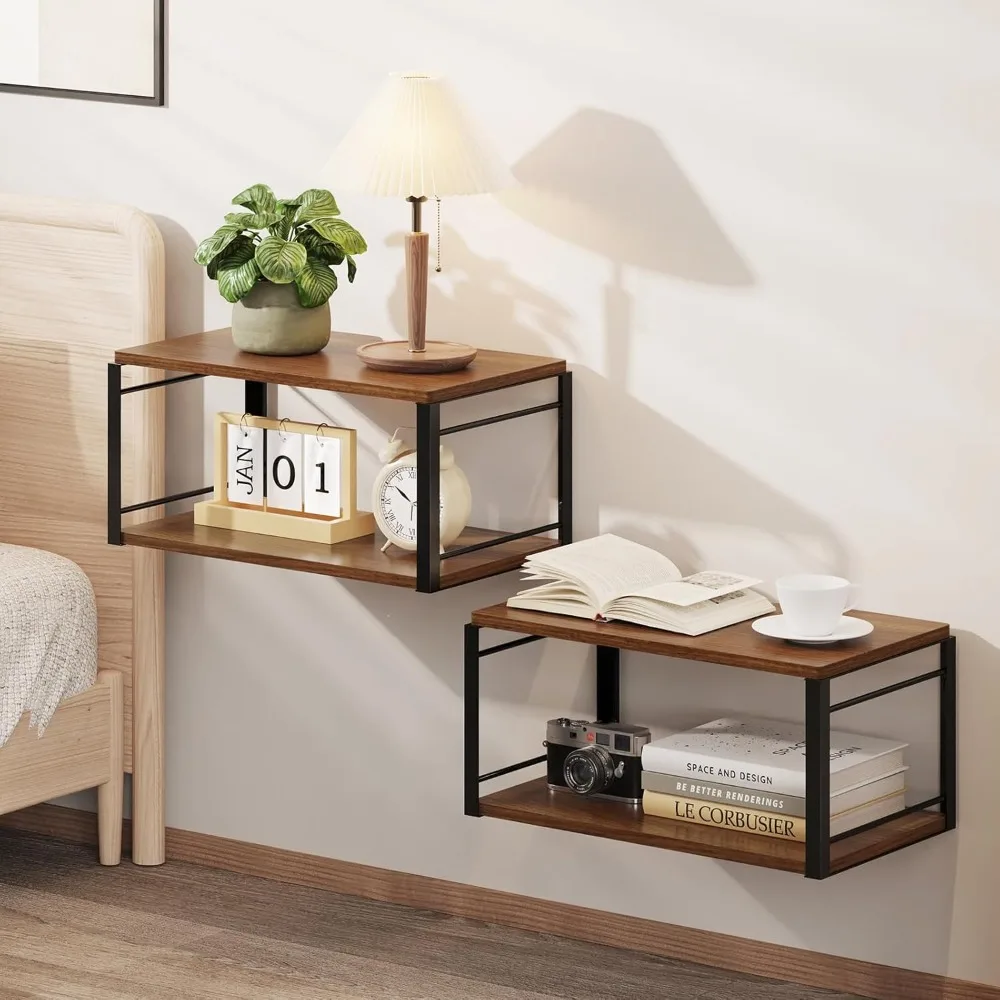 

Floating Nightstand Set of 2, Wood Bedside Shelf Wall Mounted Nightstand, Floating Bedside Table for Bedroom, Living Room, Bathr