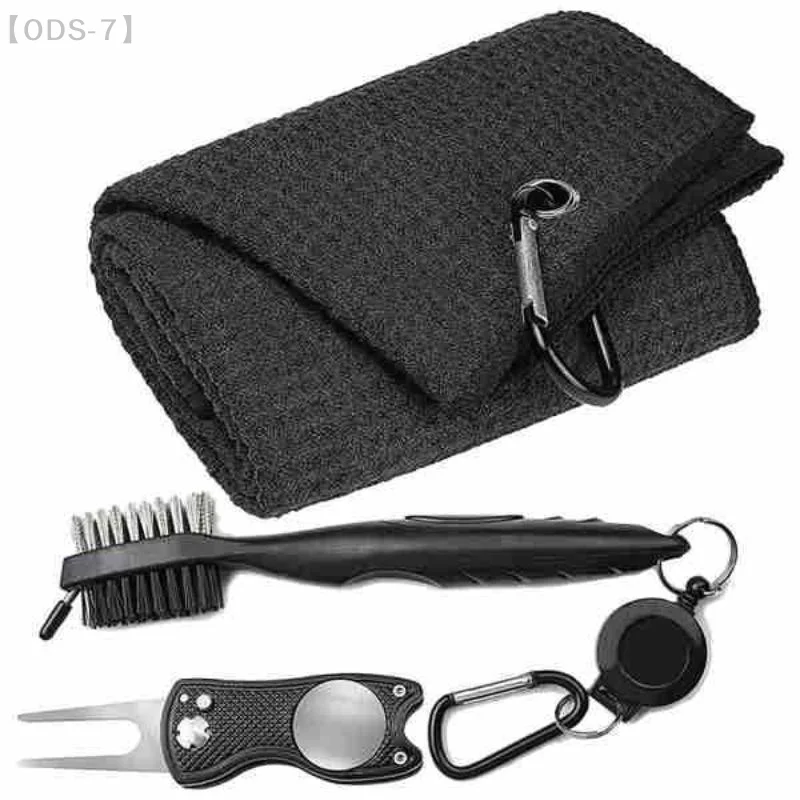 【ODS-7】Golf Club Brush And Towel Cleaner Complete Kit With Dual Sided Groove Brush And Spike For Putter Wedge And Ball Care【WO】