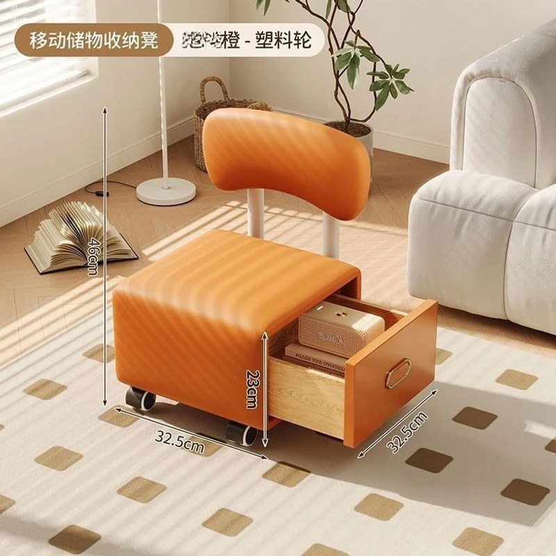 Solid wood soft bag, shoe changing stool, storage chair, children's stool, mobile storage stool with universal wheel, small