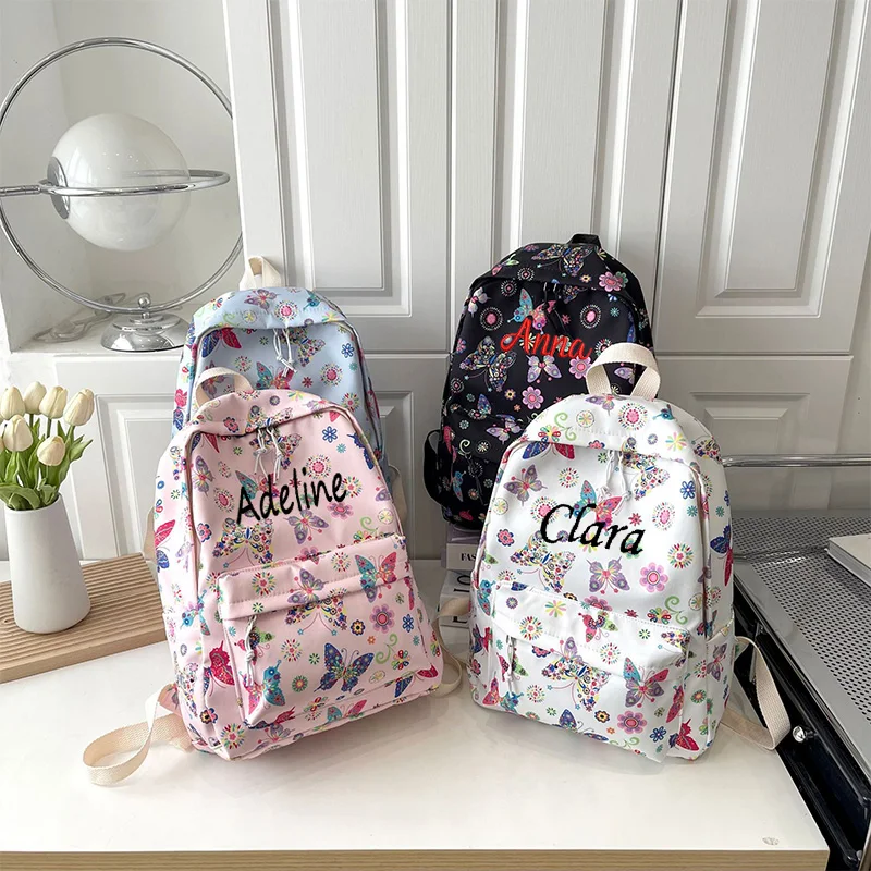 Mochila de lona de mariposa para estudiantes, mochila de gran capacidad, mochila personalizada para estudiantes, regalo de cumpleaños personalizado