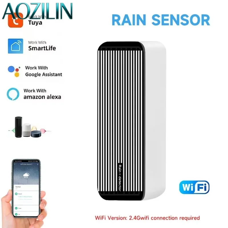 AOZILINWiFi Rainfall Sensor Real-Time Rain Detector PST-ZM-6012 APP Remote Control For Tuya Smart Home Outdoor Monitoring Device