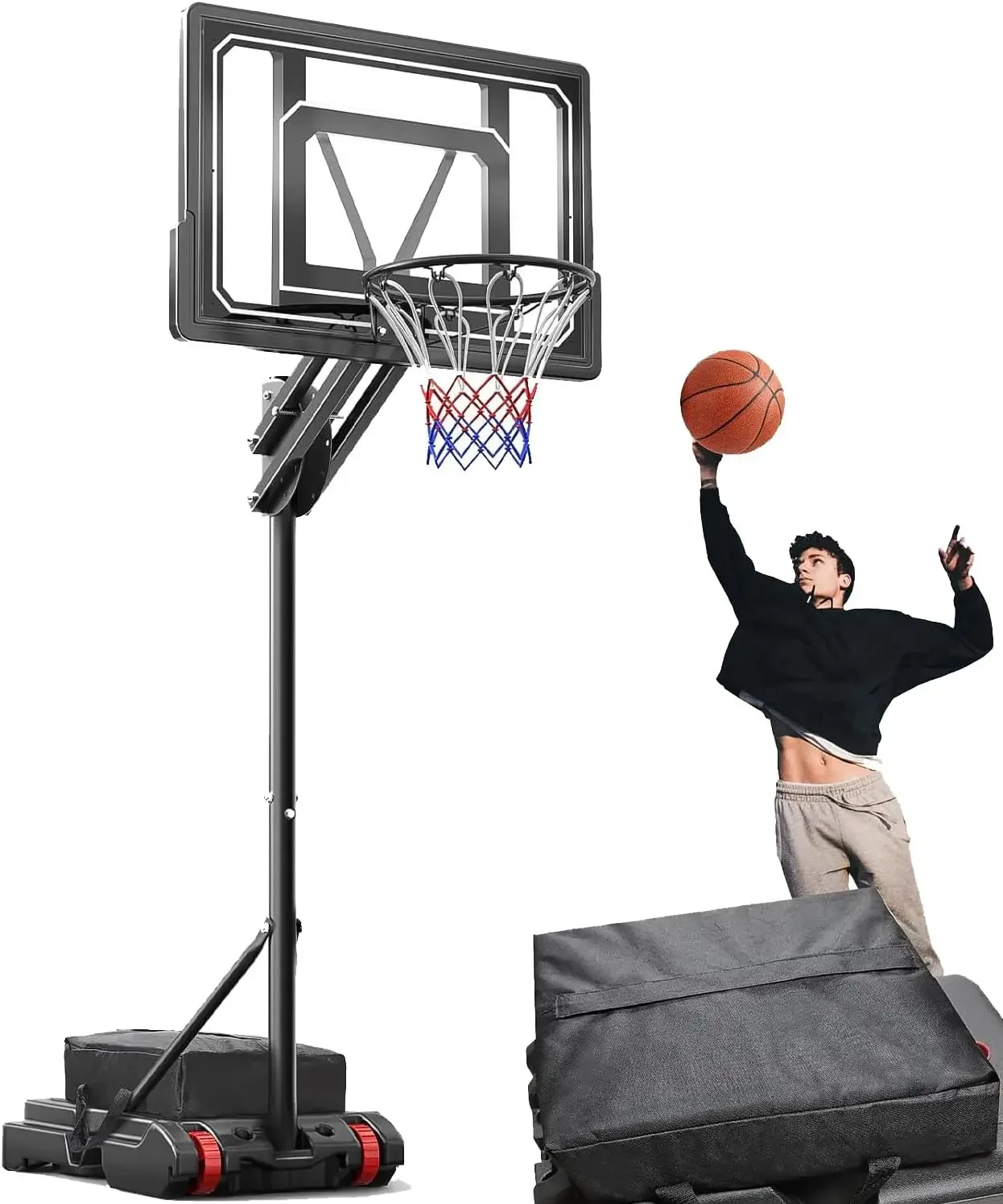 Basketball Hoop Outdoor for Kids Youth - 5.5FT-9.5FT Easy Height Adjustable Stand System w/Shatterproof Backboard - Ind