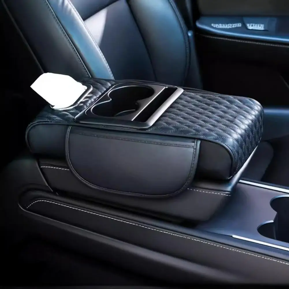 

Car Armrest Cover Car Armrest Box Organizer with Cup Holder Multifunctional Faux Leather Storage Bag Tissue Phone Slot for Most