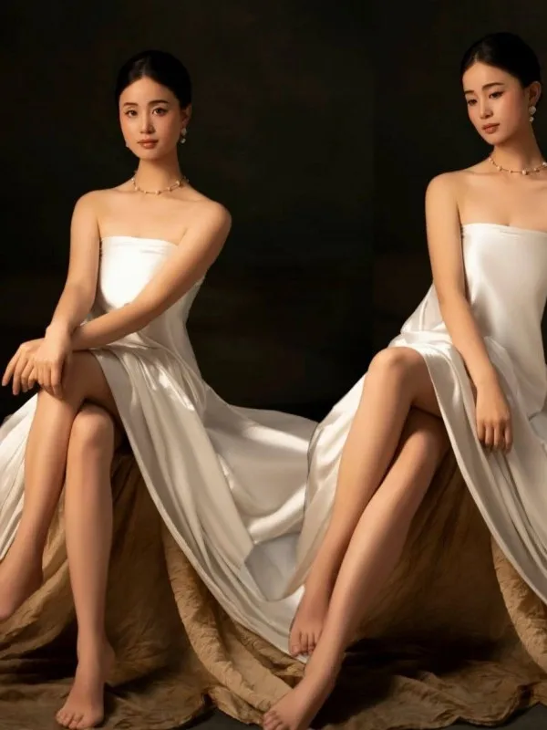 

Новое улучшенное модное платье для фотосессий из атласной ткани, сказочно белое, для создания элегантной атмосферы в студии