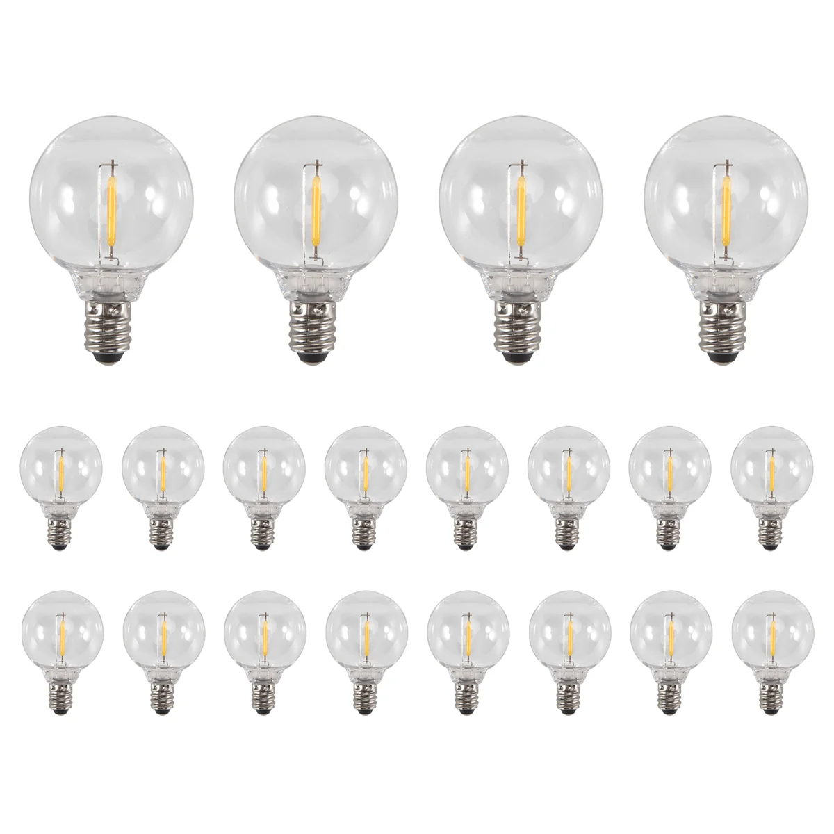 24 Pcs G40 LED Replacement Light Bulbs E12 Screw Base Shatterproof LED Globe Bulbs for Solar String Lights Warm