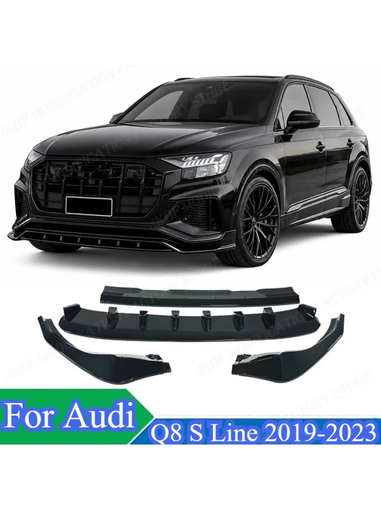 Glänzend schwarze Frontstoßstangenlippe für Audi Q8 S Line 2019-2023 Auto-Kinn-Diffusor-Splitter-Spoiler-Schutz-Karosserie-Kits Zubehör Tuning