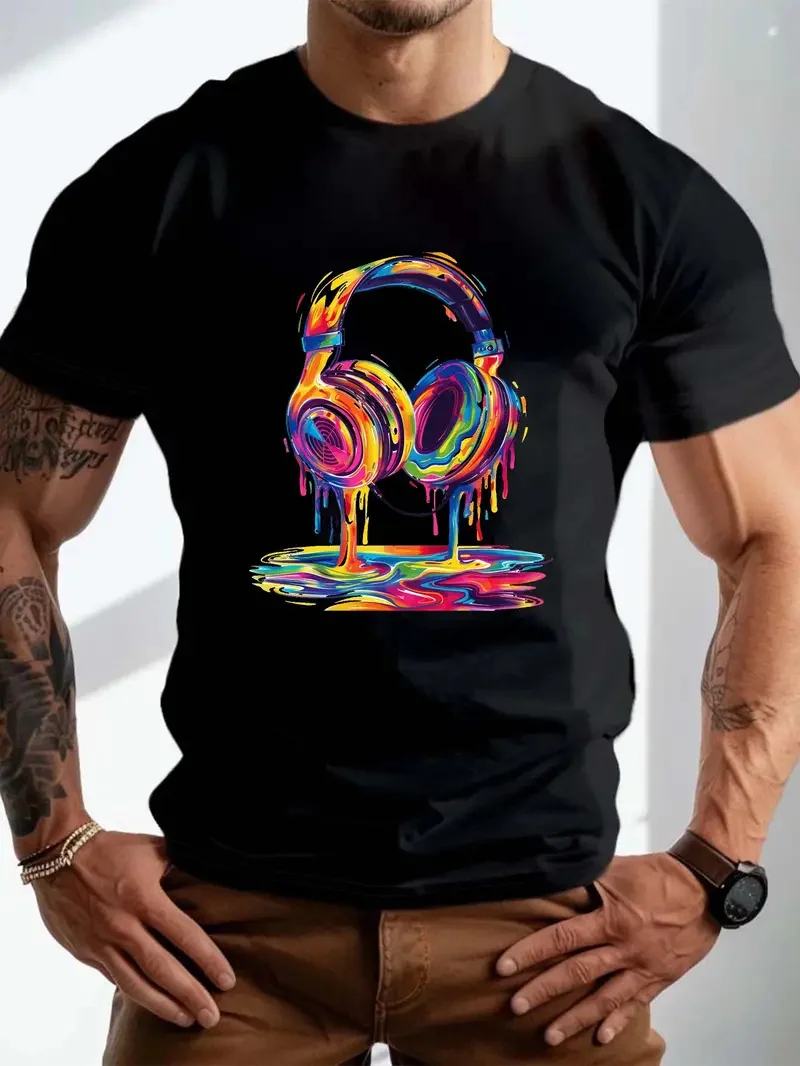 Men's  Psychedelic Headphones T-shirt 3D Printing Summer Street Daily T-shirt Leisure Sport Breathable Plus Size Men's Clothing