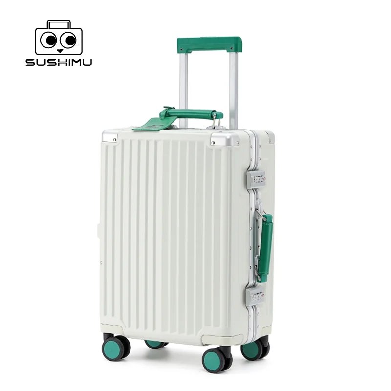 SUSHIMU Suitcase Travel Suitcase Men 20 24 26 Carry-On Luggage Women PC Aluminum Frame Trolley Case TSA password lock