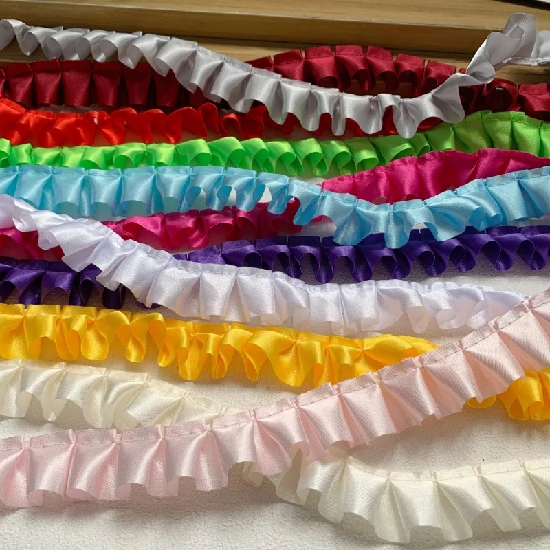 Cinta plisada de encaje con volantes de satén, 5 yardas, 25mm, para DIY, ropa para muñecas, vestidos, sombrero, decoración, suministros de costura, accesorios artesanales