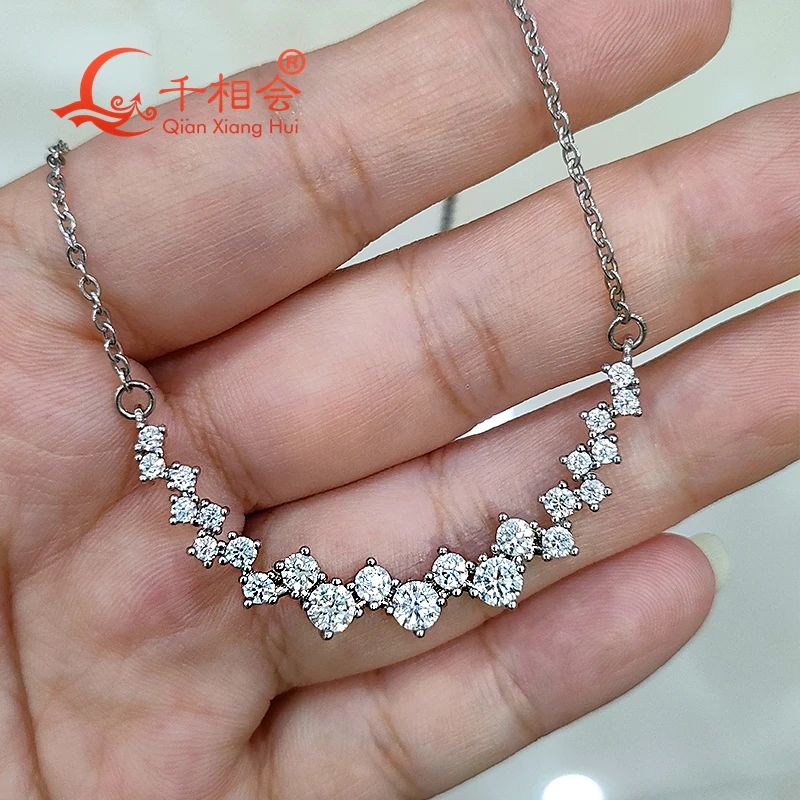 Women's Stainless Steel Necklace Silver Color D Melees Moissanite Irregular Smile Copper Pendant Jewelry for Bathing Swimming