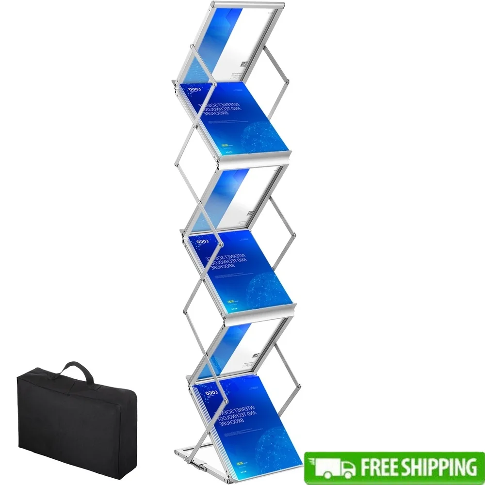 

Portable 6 Pockets Literature Stand Aluminum Alloy Double Sided Display Rack Brochures Magazines Trade Shows Exhibitions
