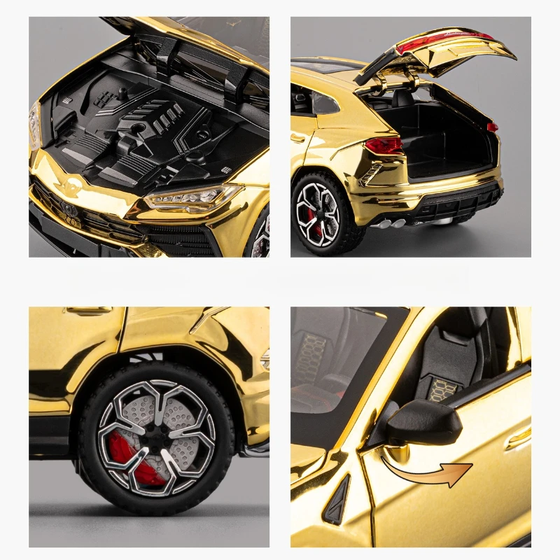 Coche deportivo URUS Bison SUV 1:24, coche de aleación fundido a presión y vehículos de juguete, modelo de coche con sonido y luz, coche extraíble, juguetes para niños, regalos