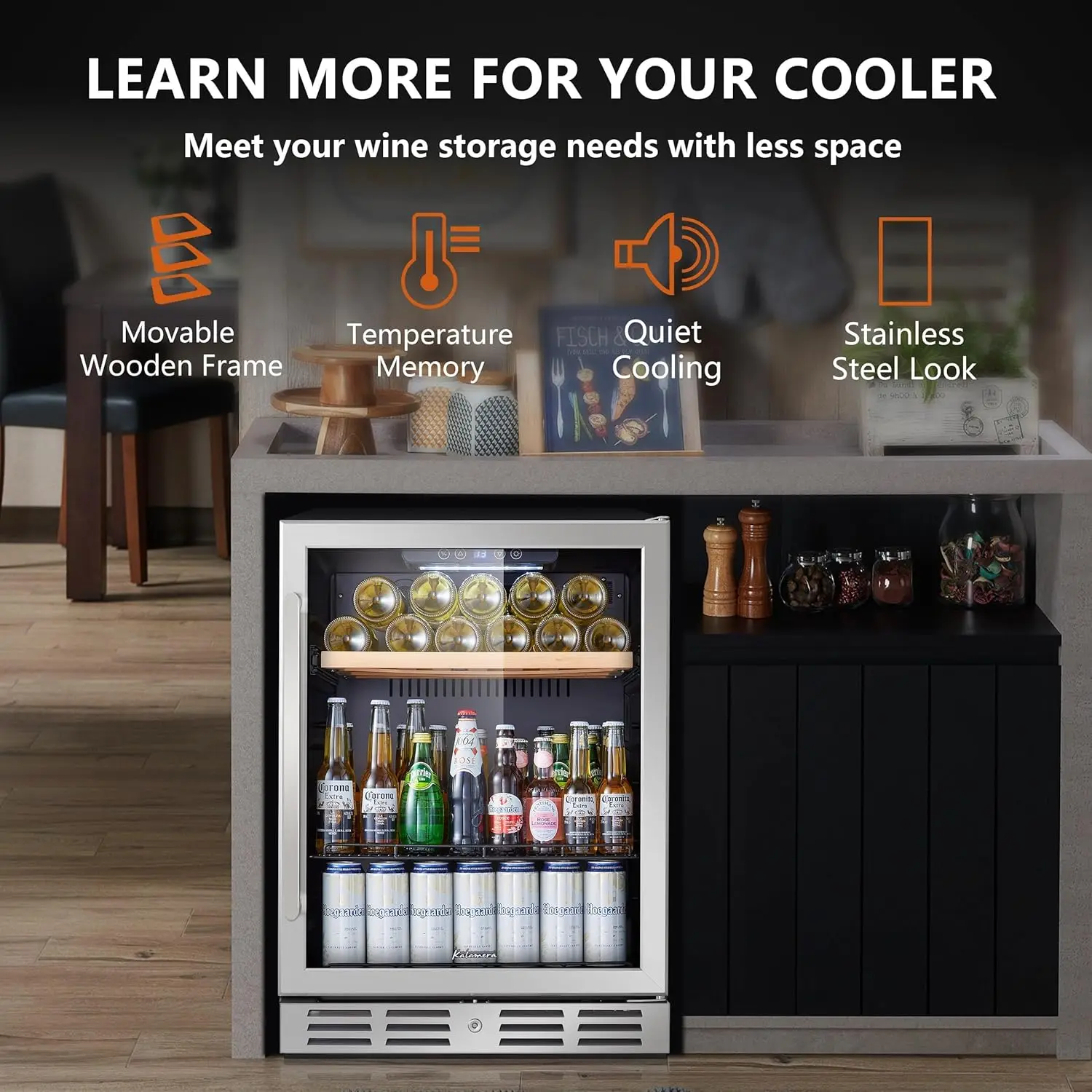 Mini Fridge 24” Beverage and Wine Cooler Built-in or Freestanding - 120 Cans & 16 Bottles Capacity Wine Refrigerator Co