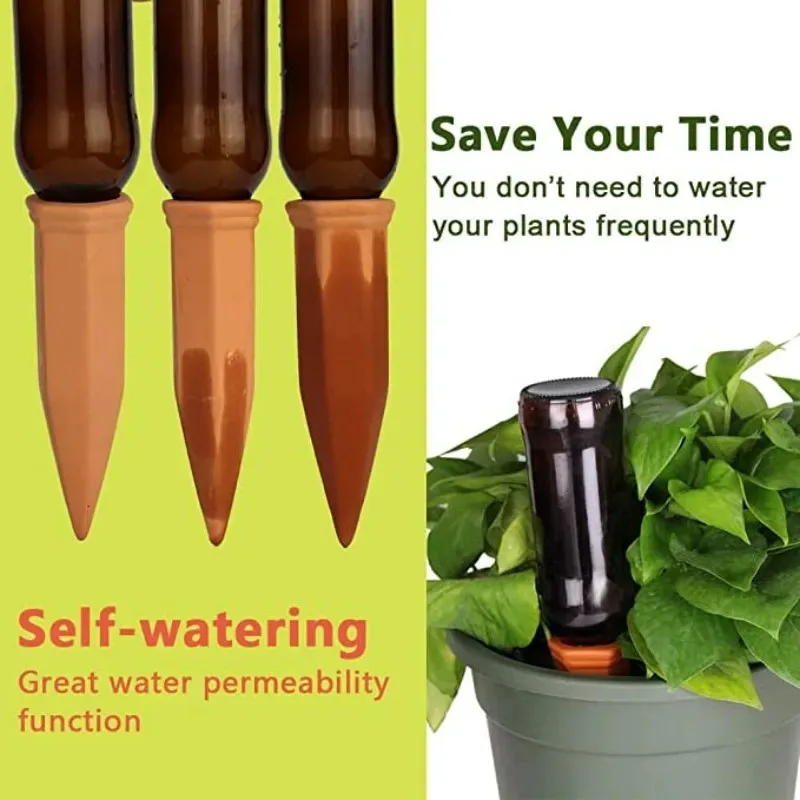 

4pcs Flower Pot Drip Drip Plant Self-Watering Stakes, Terracotta Automatic Plant Waterer Devices Auto-Water Irrigation System