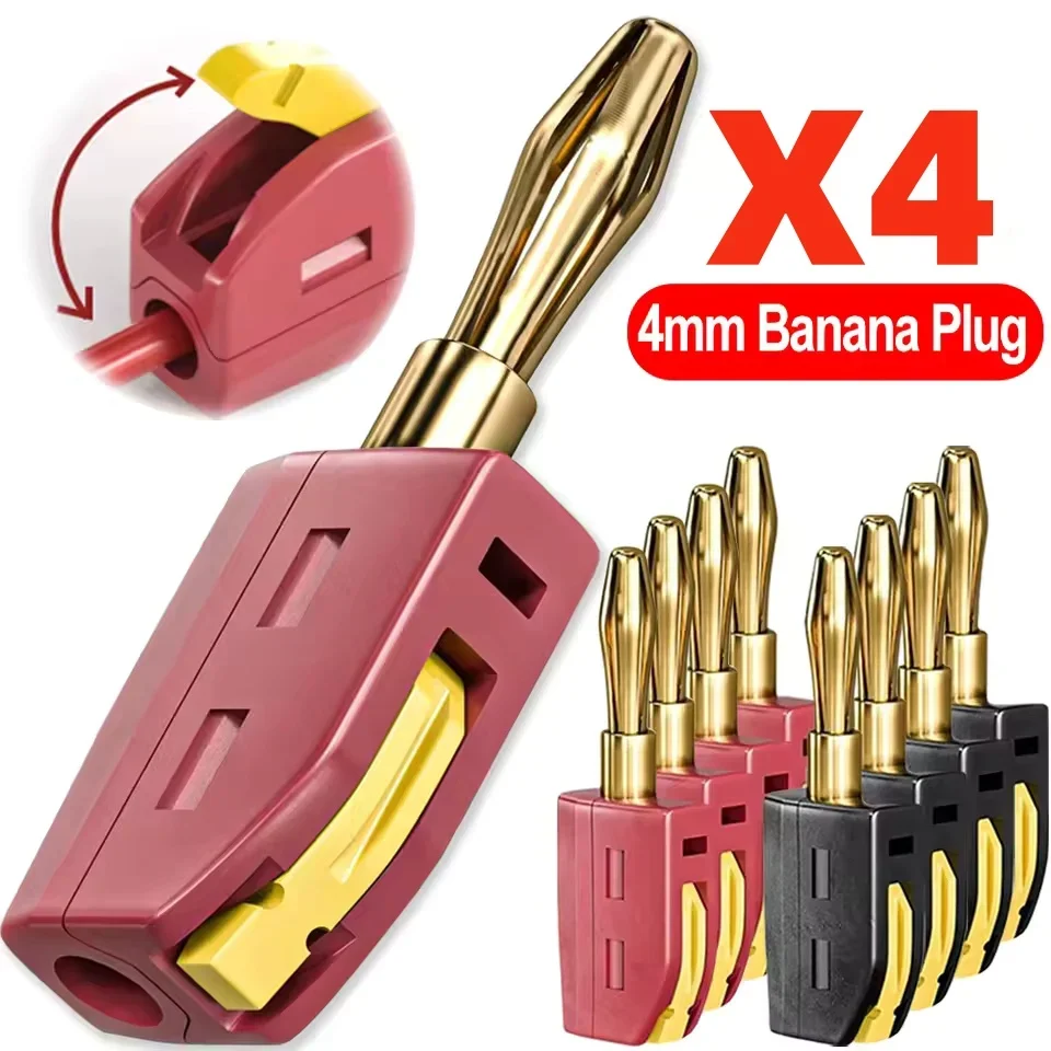 Tragbarer 32A 4mm Bananenstecker lötfreier Schnellanschluss Hochstrom vergoldete Bananenstecker Audio Kupfer Lautsprecher Verstärker