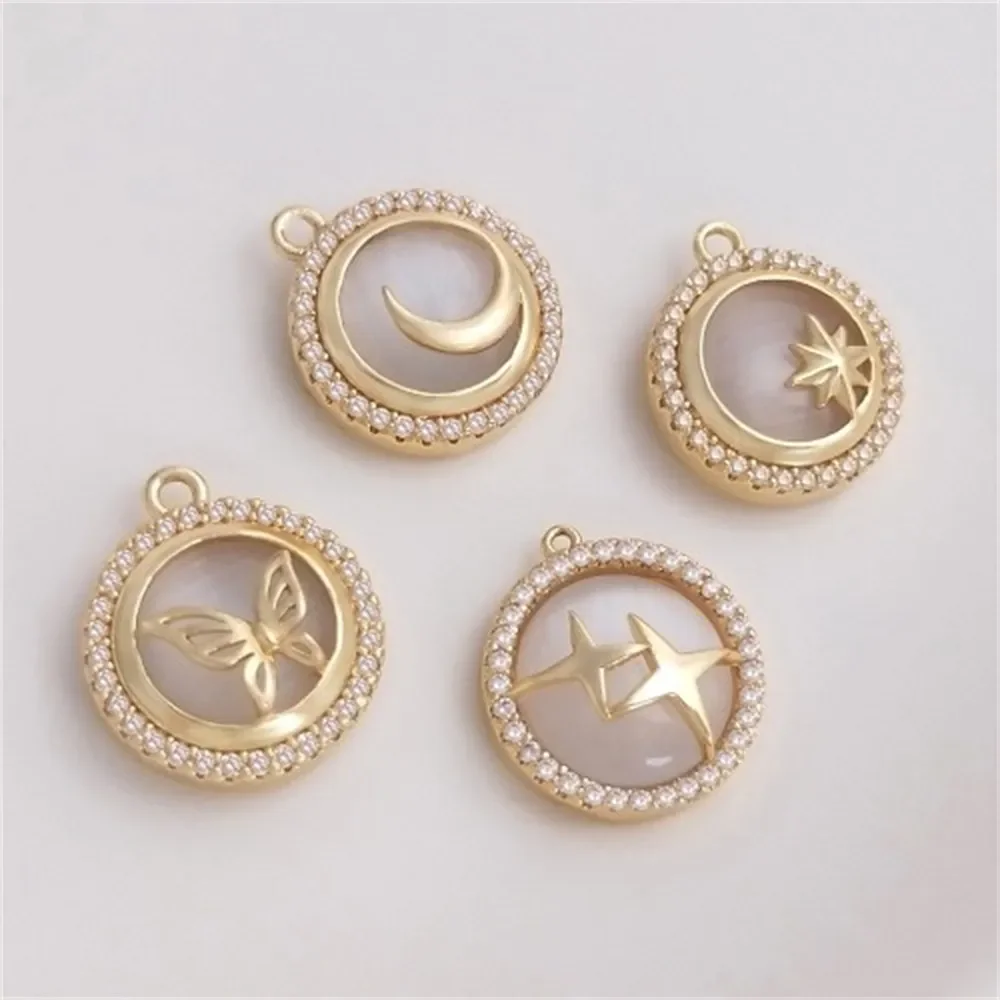 

14K Gold Inlaid Zirconium Package Cat's Eye Stone Planet Galaxy Pendant Star Moon Butterfly DIY Necklace Charms Pendant K382