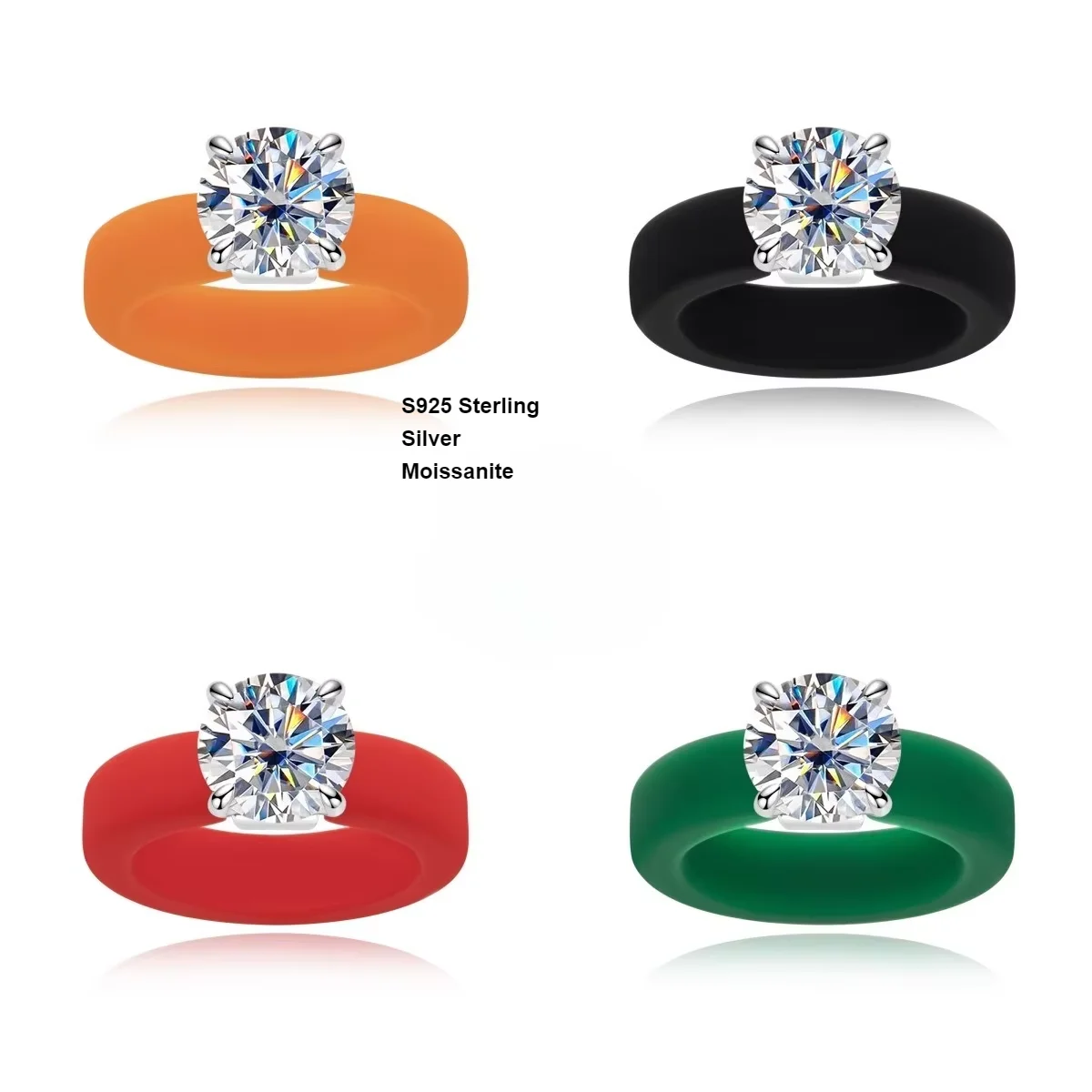 3.5CT Moissanite Silicone Ring With Certificate, Light‑Luxury Fashion Ring for Women, S925 Sterling Silver Brilliant Wedding Rin