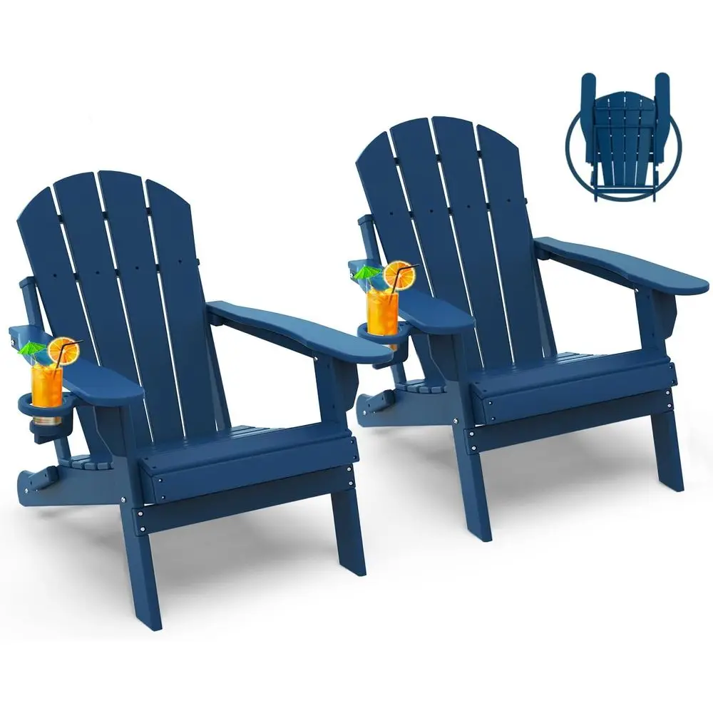 

Складной-Adirondack-Chair-Set-of-2 HDPE Пластиковый стул для костра, всепогодный подстаканник, синий для террасы, заднего двора, патио O
