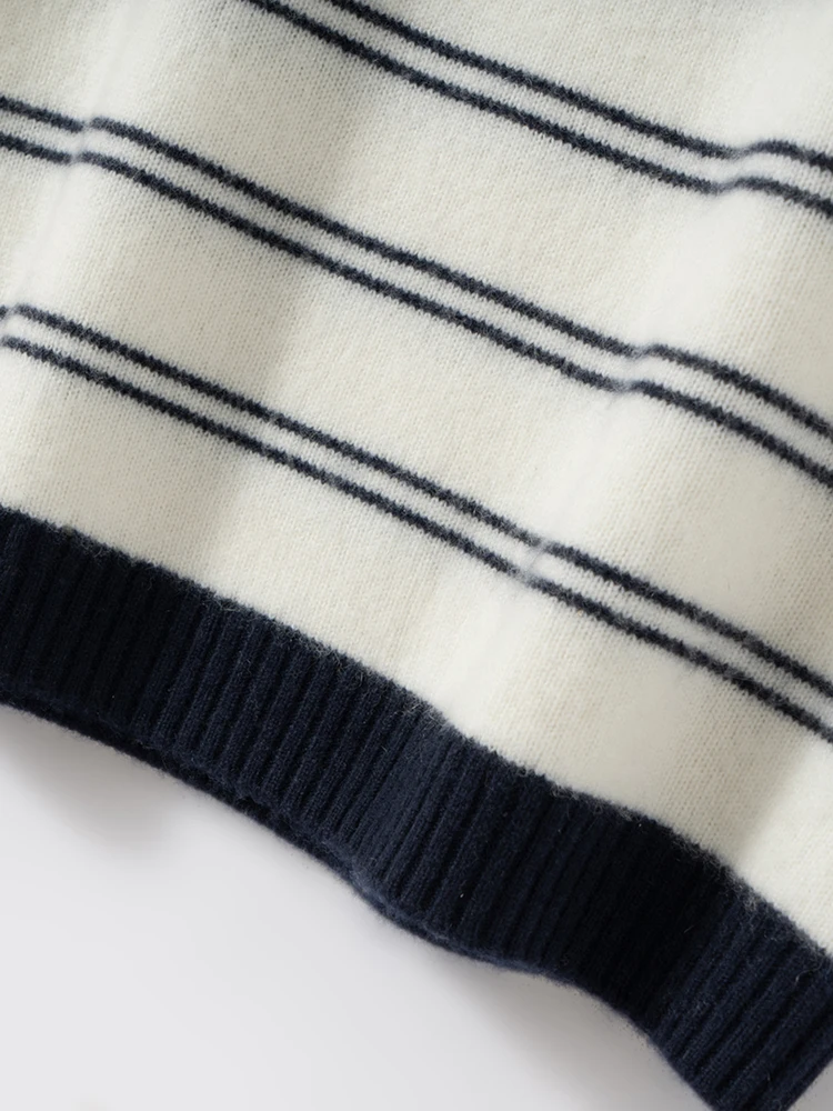 TLOML Autumn Winter Women's 100% Cashmere Sweater O-neck Striped Cashmere Waistcoat Comfy Soft Cashmere Knitwear Sleeveless Tops
