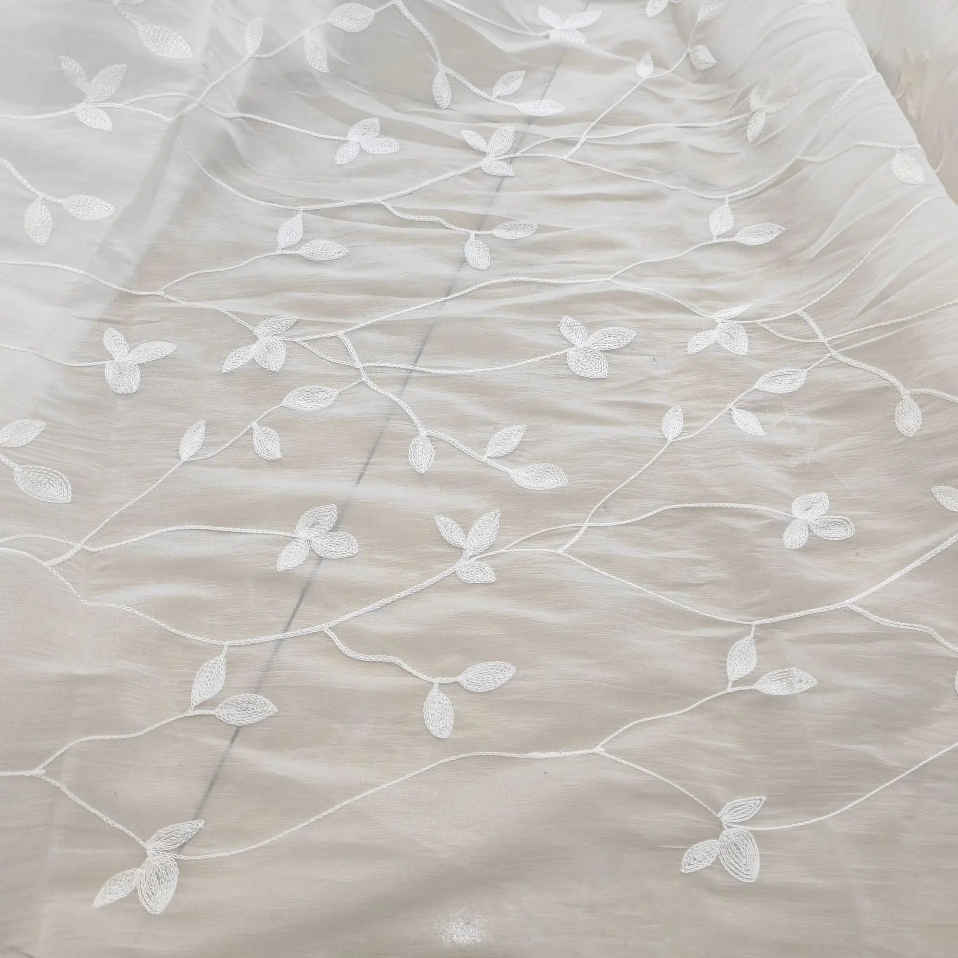 

1 Yard 3D Leaf Embroidered Mesh Fabric Green/Yellow 1.25m Wide for Evening Gown Stage Dress DIY Elegant Minimalist