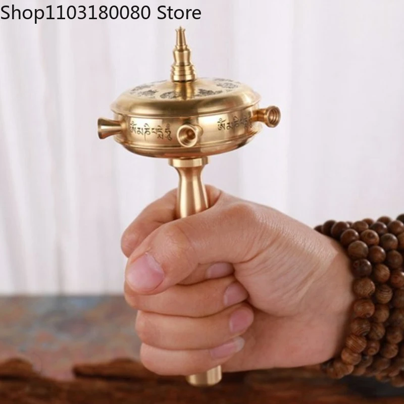 15cm Exquisite copper Hand turn Prayer wheel Customized Microfilm sutras  Praying Wheel