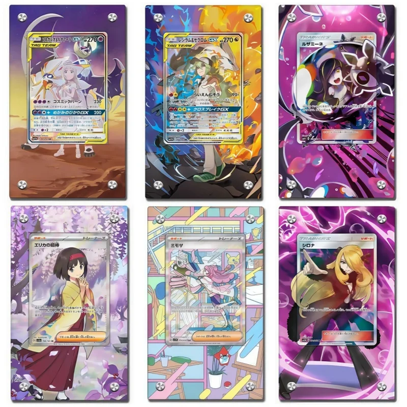 pokemon-lillie-cartao-tijolo-cynthiaeshiram-lusamine-erika-ptcg-diy-acrilico-figuras-de-brinquedo-acao-anime-jogo-colecao-rack-exibicao