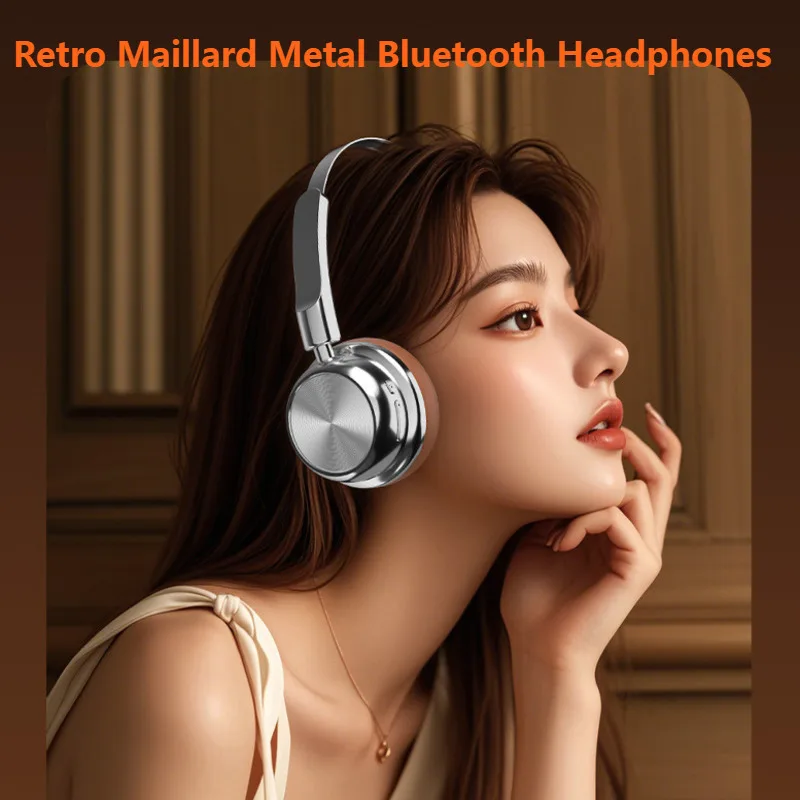 CR-20 新ヴィンテージファッション オーバーイヤーワイヤレスノイズリダクションヘッドセット レトロメイラードメタルBluetoothヘッドホン 学生向けギフト