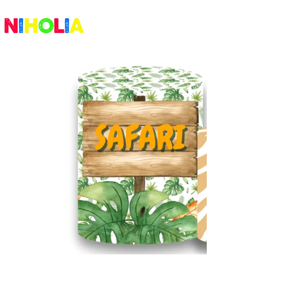 Niholia Safari Animals Round Photo Backdrop Kids Birthday Party Decoration Baby Shower Circle and Cylinder Covers