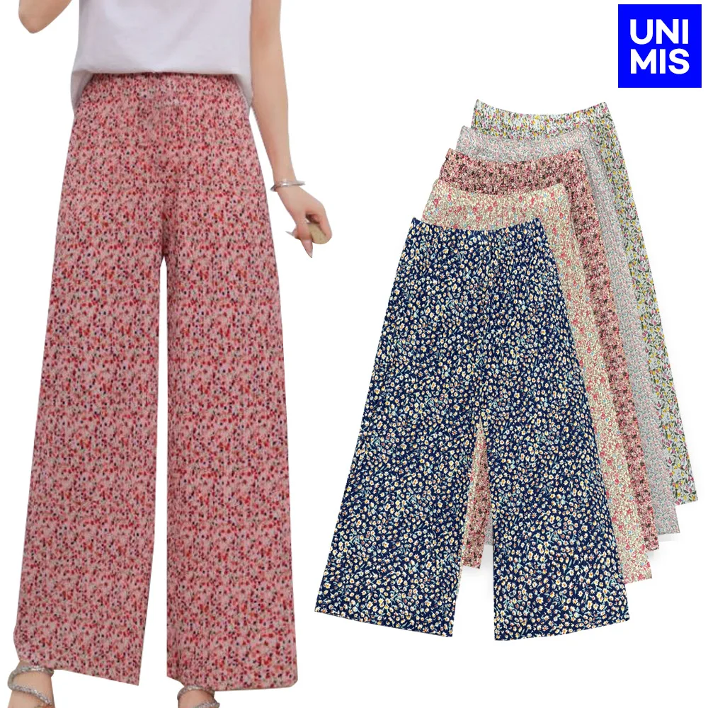 [UNIMIS] UNIMIS Capri flower-patterned body pants Summer wide pants