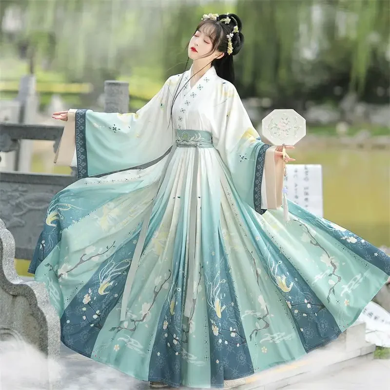 Costumes Hanfu de style chinois pour femmes, broderie florale, robes dégradées, princesse traditionnelle des Prairies, financièrement vintage, tenues 03