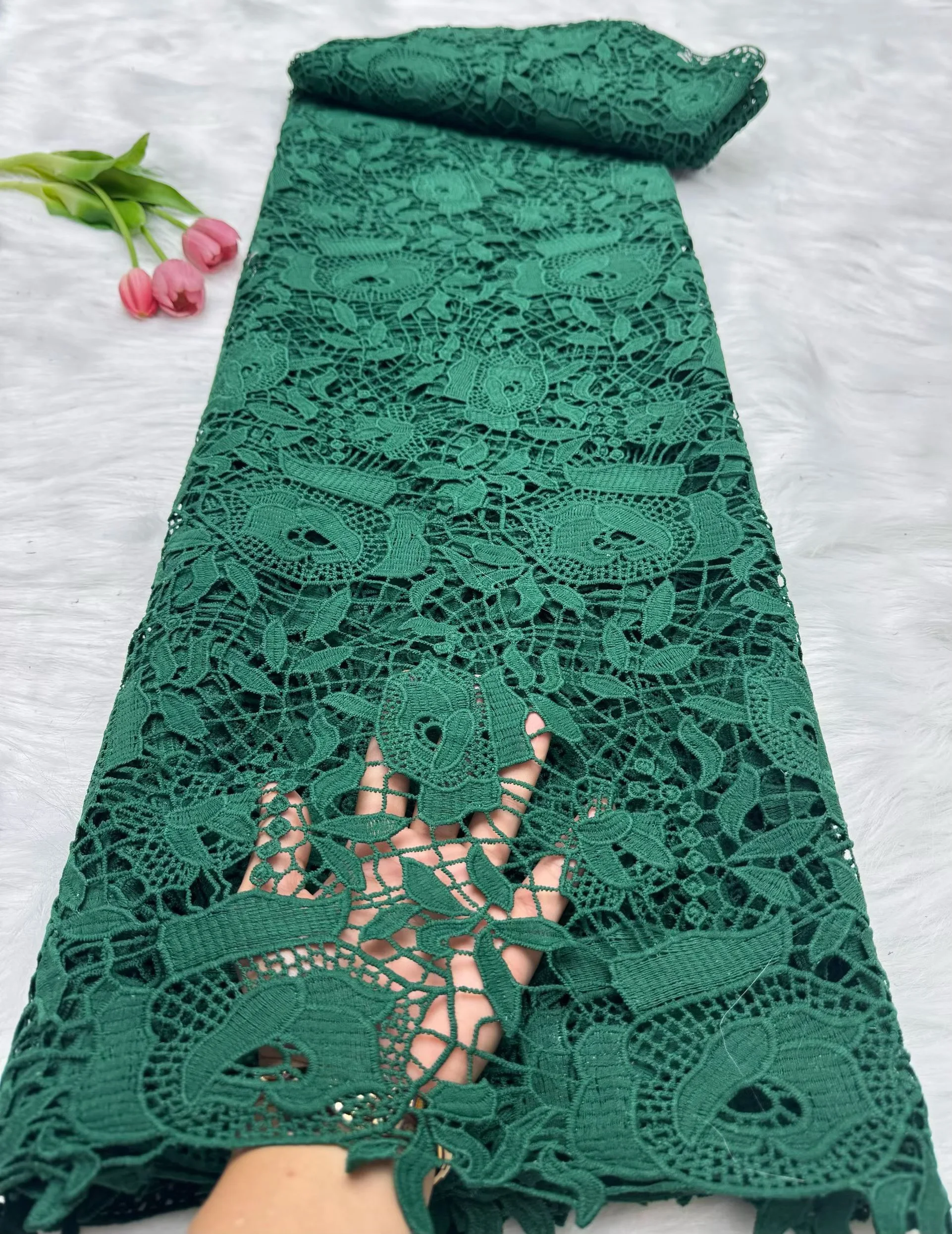 

Белый африканский гипюровый шнур, кружевная ткань с блестками, 2024, высококачественный нигерийский гипюровый шнур, кружево для шитья свадебного платья Hm43-1