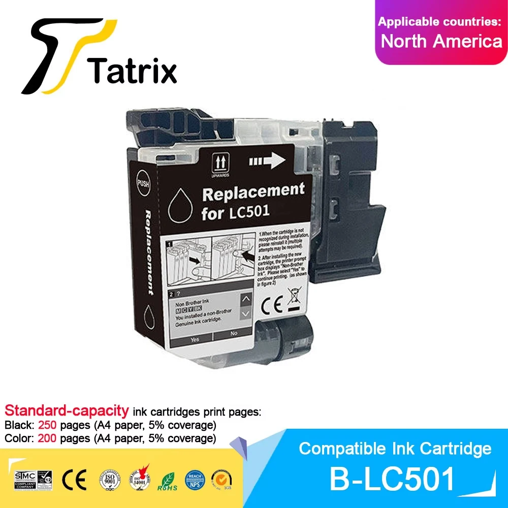 Tatrix Standard Capacity LC501 501 Compatible Ink Cartridge For Brother MFC-J1260DW MFC-J1360DW MFC-J1410DW Printer