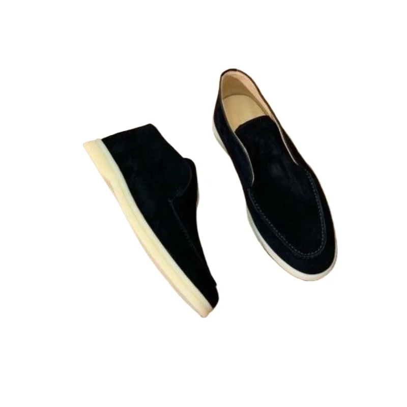 Schapenvacht suède hoge herenloafers, geheel leren korte laarzen, casual wandelschoenen, enkellaarsjes - afbeelding 2