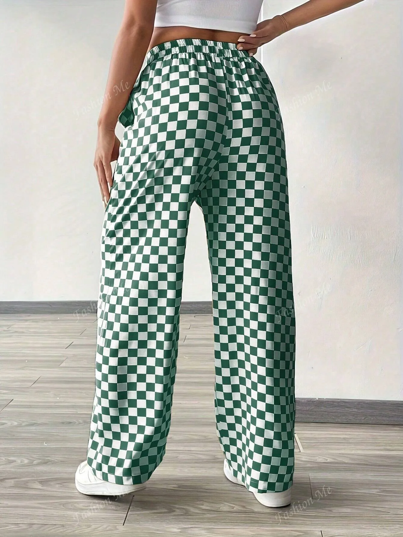 Pop European And American Style Casual Pants For Spring And Summer, New Checkered Straight Leg Wide Leg Pants Made Of Polyester
