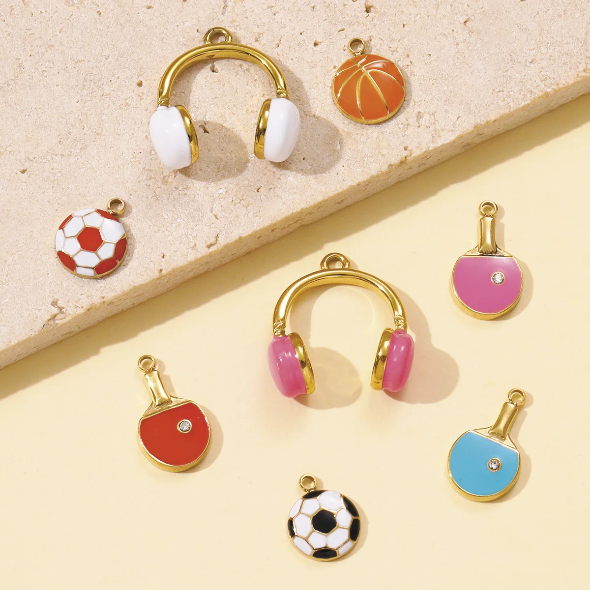 

3Pcs/Lot Stainless Steel Headset Table Tennis Bats Charms Enamel Pendants For DIY Making Earring Necklace Accessory Wholesale
