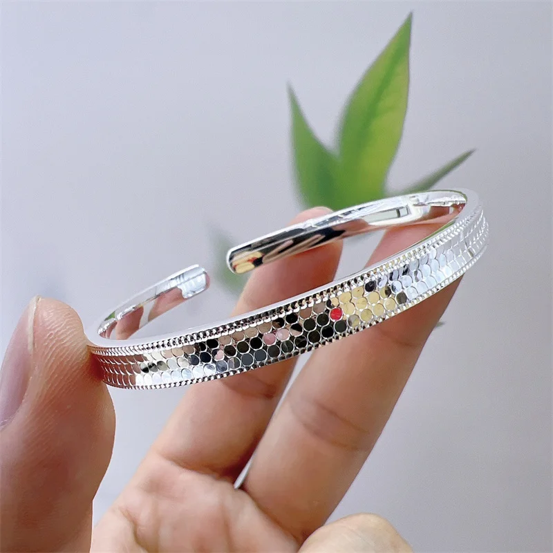 

High quality fashionable open mouth S999 pure silver sparkling women's bracelet high-end silver jewelry engagement party gift